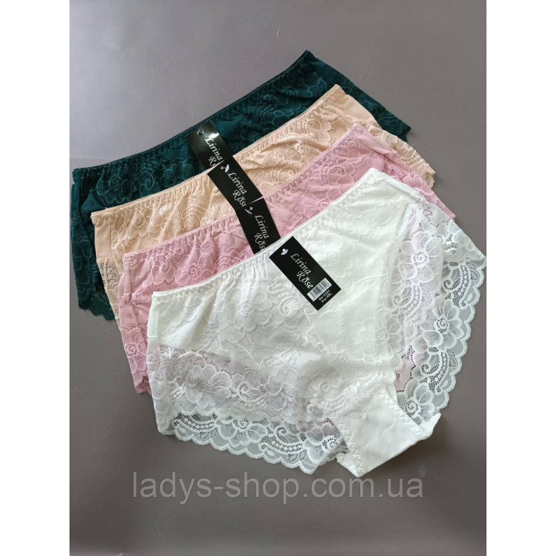 Набір мереживних жіночих хб трусиків на високій посадці. У наборі 4 шт. Розмір 56 (4xl) Набір мереживних жіночих хб трусиків на високій посадці. У наборі 4 шт. Розмір 56 (4xl)
