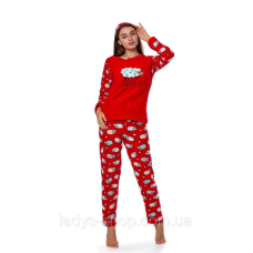 Жіноча тепла піжама, штани + лонгслів манжет + маска софт + фліс 2XL