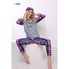 Жіноча тепла піжама, штани + лонгслів манжет + маска софт + фліс