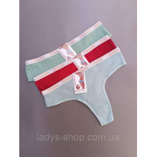 Набір жіночих хб трусиків-бікіні на середній посадці “Рубчик“, розмір 50 (XXL) (3 штуки)