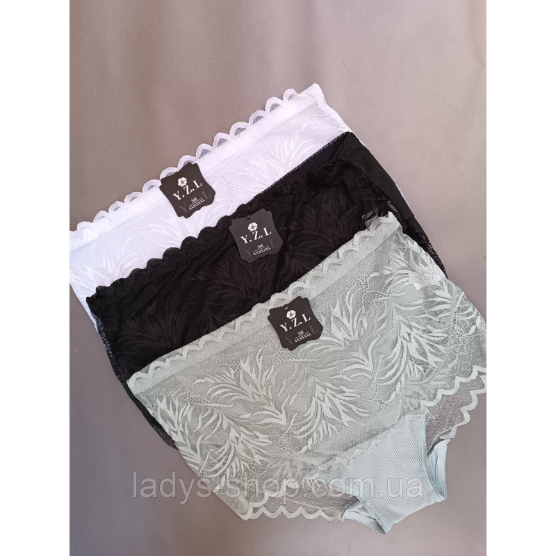 Набір жіночих мереживних трусиків на високій посадці. В наборі 3 шт. Розмір 54-56 Набір жіночих мереживних трусиків на високій посадці. В наборі 3 шт. Розмір 54-56