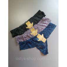 Набір жіночих мереживних трусиків-бікіні на низькій посадці. Розмір 48. Набір 3 шт.