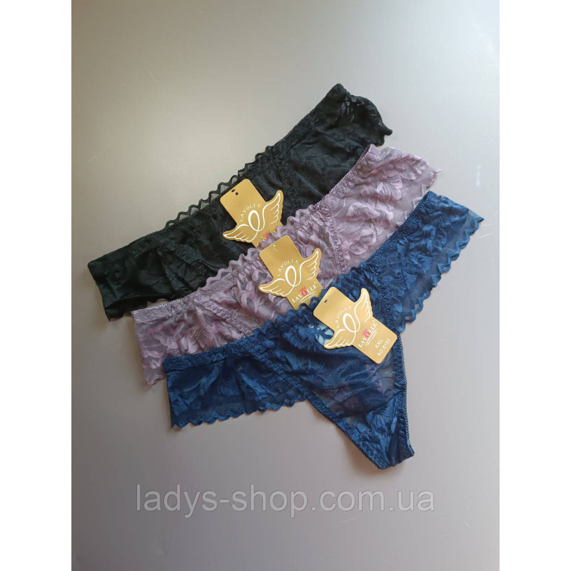 Набір жіночих мереживних трусиків-бікіні на низькій посадці. Розмір 48. Набір 3 шт. Набір жіночих мереживних трусиків-бікіні на низькій посадці. Розмір 48. Набір 3 шт.