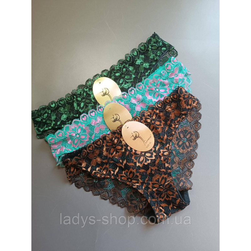 Набір жіночих мереживних трусиків на середній посадці. Розмір 44-46. Набір 3 шт. Набір жіночих мереживних трусиків на середній посадці. Розмір 44-46. Набір 3 шт.