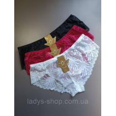 Набір жіночих мереживних трусиків на середній посадці. Розмір 52 (XXXL). Набір 3 шт.